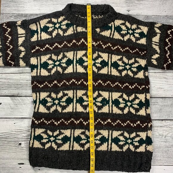 Vintage Handmade Wool Sweater Fair Isle Chunky Knit Crewneck Dad Pullover - Picture 9 of 10